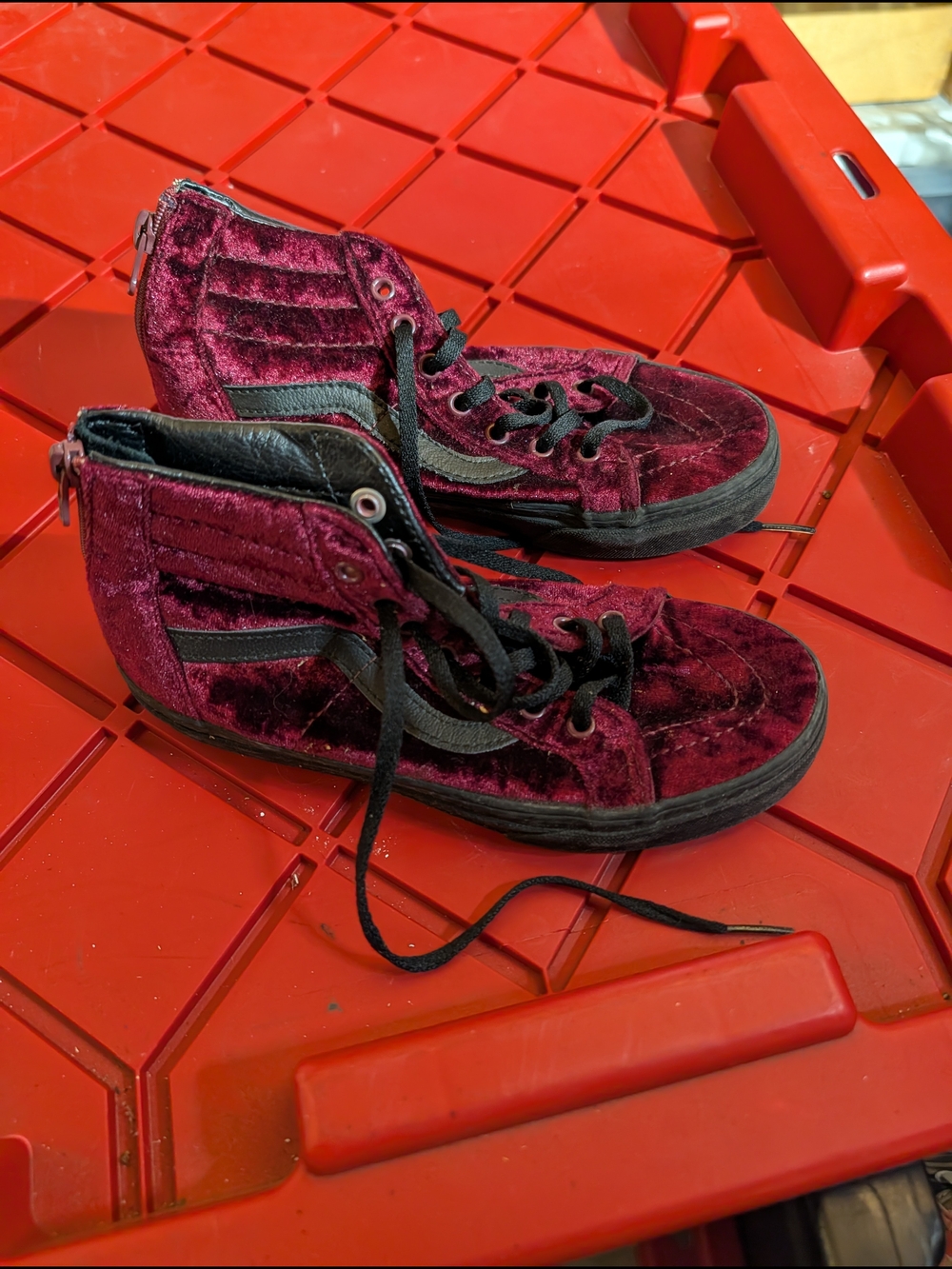 Vans Burgundy Velvet High-Top Sneakers with Black Trim